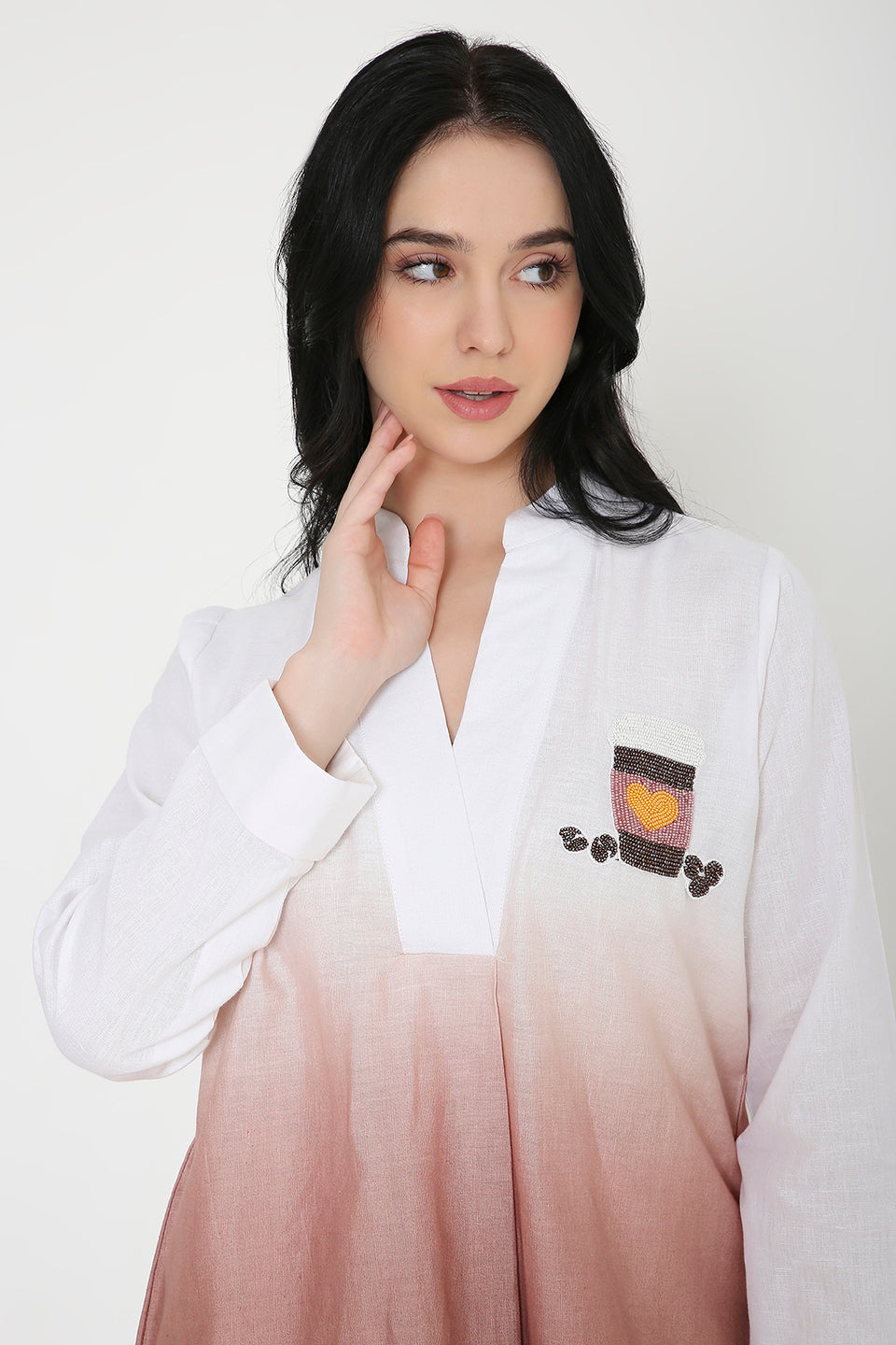 Coffee Love Embroidered Ombre Shirt