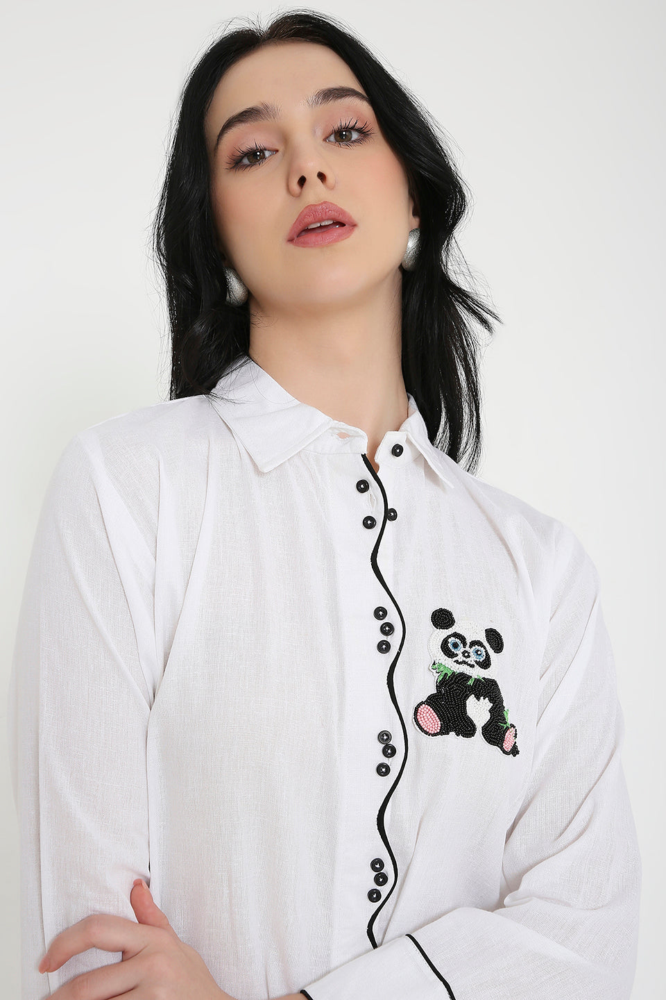 panda dress shirt Cute Bubble Tea Panda Bear Men's Casual Long Sleeve Button Down Pocket Shirt